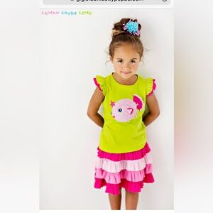 NWT Lemon Loves Lime Fish Appliqué Tee and Ruffle Skirt Size 3